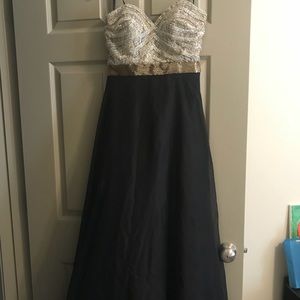 Black and gold beaded top prom dress